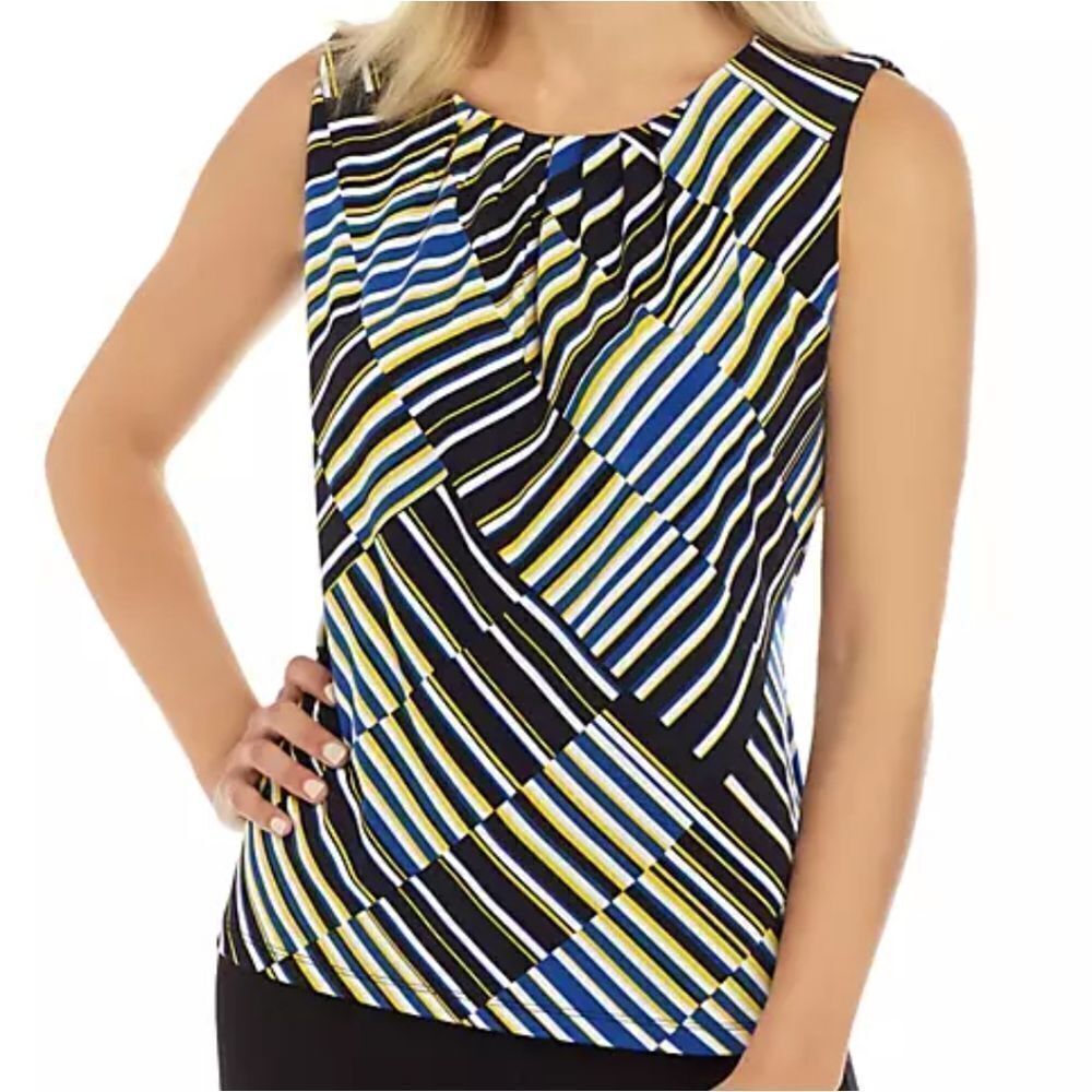 BRAND NEW CALVIN KLEIN SLEEVELESS PLEAT ROUND NECK GEOMETRIC PATTERN CAMI